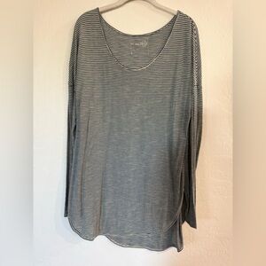 Free People Striped Navy and Beige Women's Top